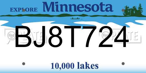 BJ8T724 Minnesota License Plate