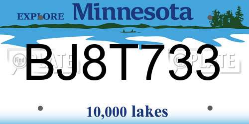BJ8T733 Minnesota License Plate