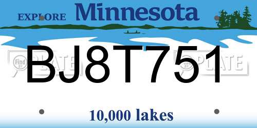BJ8T751 Minnesota License Plate