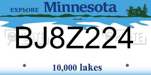BJ8Z224 Minnesota License Plate
