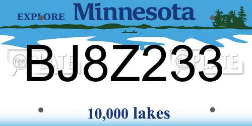 BJ8Z233 Minnesota License Plate