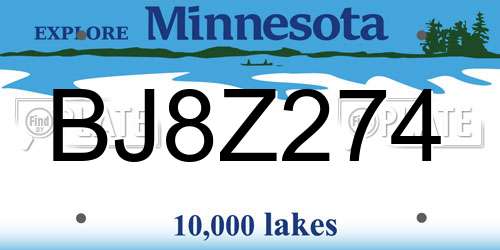BJ8Z274 Minnesota License Plate