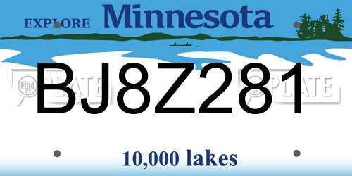BJ8Z281 Minnesota License Plate