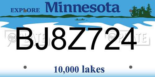 BJ8Z724 Minnesota License Plate