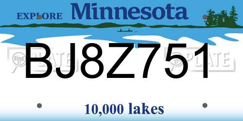 BJ8Z751 Minnesota License Plate