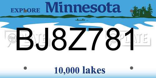 BJ8Z781 Minnesota License Plate