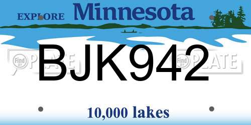 BJK942 Minnesota License Plate