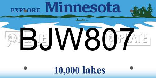 BJW807 Minnesota License Plate