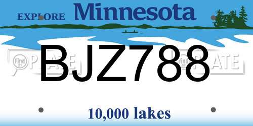 BJZ788 Minnesota License Plate