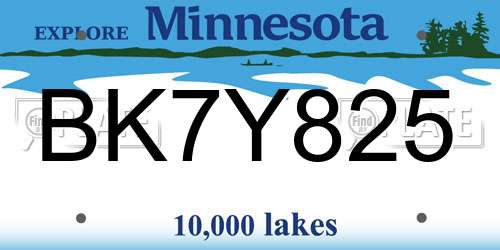 BK7Y825 Minnesota License Plate