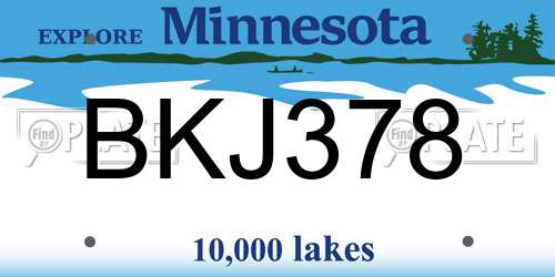 BKJ378 Minnesota License Plate