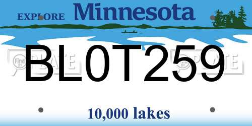 BL0T259 Minnesota License Plate