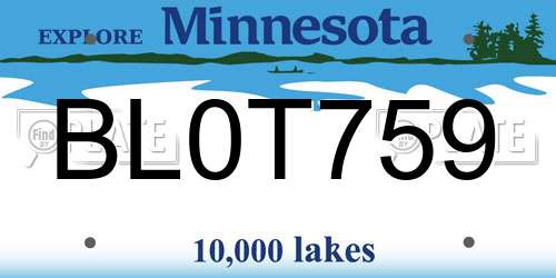 BL0T759 Minnesota License Plate