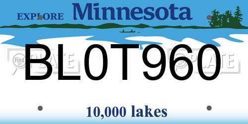 BL0T960 Minnesota License Plate