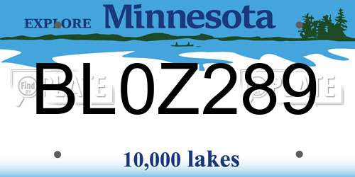 BL0Z289 Minnesota License Plate