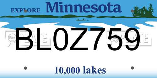 BL0Z759 Minnesota License Plate