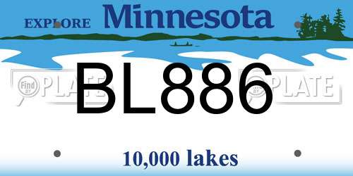BL886 Minnesota License Plate
