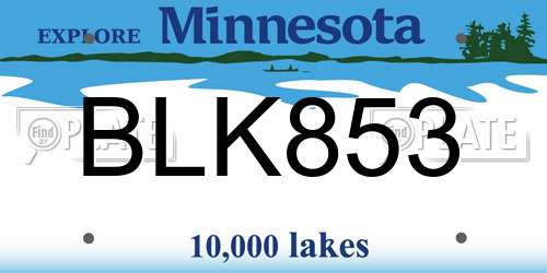BLK853 Minnesota License Plate