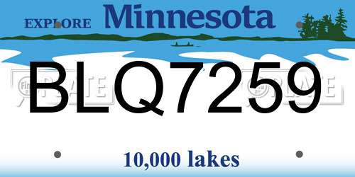 BLQ7259 Minnesota License Plate