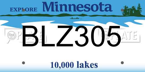 BLZ305 Minnesota License Plate