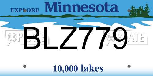 BLZ779 Minnesota License Plate