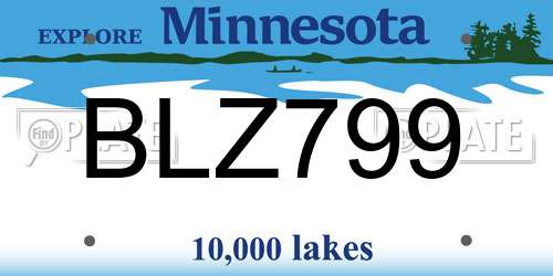 BLZ799 Minnesota License Plate