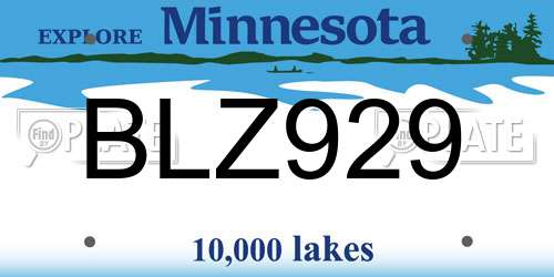BLZ929 Minnesota License Plate