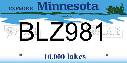 BLZ981 Minnesota License Plate