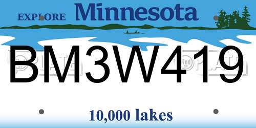 BM3W419 Minnesota License Plate
