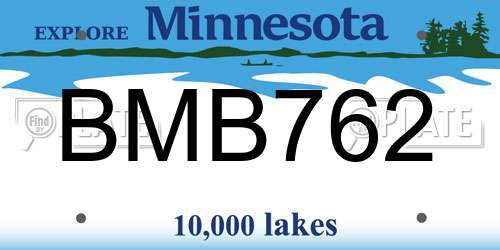 BMB762 Minnesota License Plate