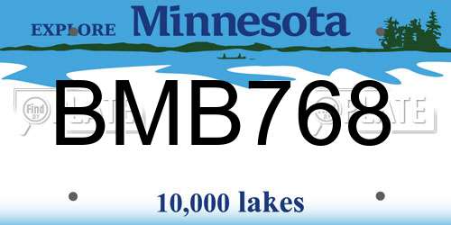 BMB768 Minnesota License Plate