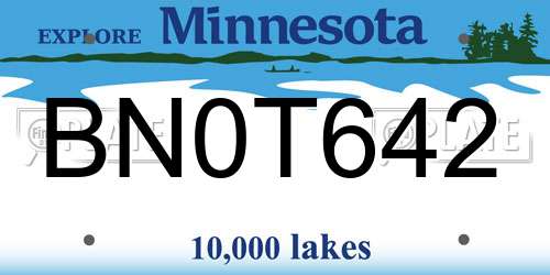 BN0T642 Minnesota License Plate