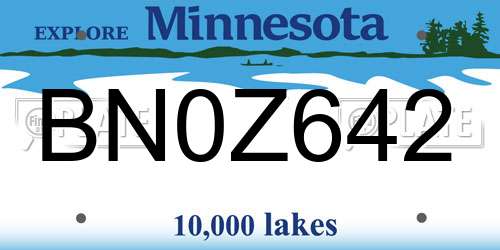 BN0Z642 Minnesota License Plate
