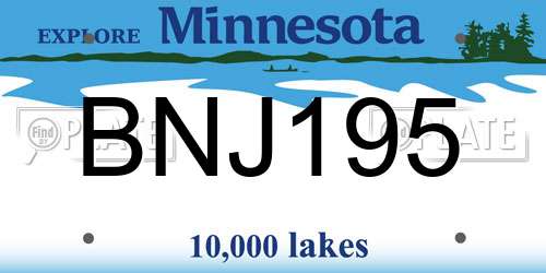 BNJ195 Minnesota License Plate