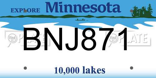 BNJ871 Minnesota License Plate
