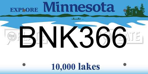 BNK366 Minnesota License Plate