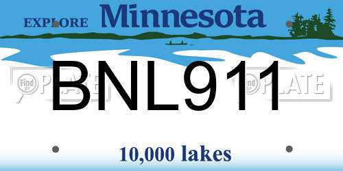 BNL911 Minnesota License Plate