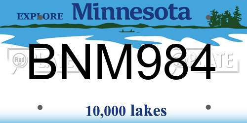 BNM984 Minnesota License Plate