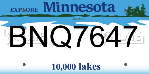 BNQ7647 Minnesota License Plate