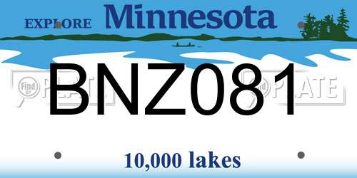 BNZ081 Minnesota License Plate