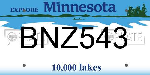 BNZ543 Minnesota License Plate