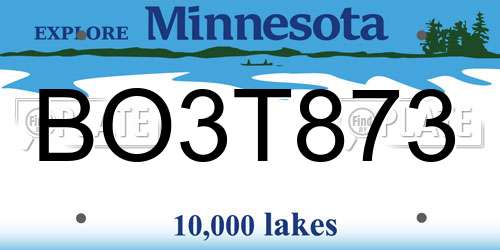 BO3T873 Minnesota License Plate