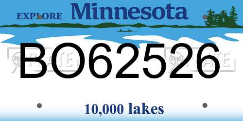 BO62526 Minnesota License Plate