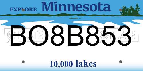 BO8B853 Minnesota License Plate