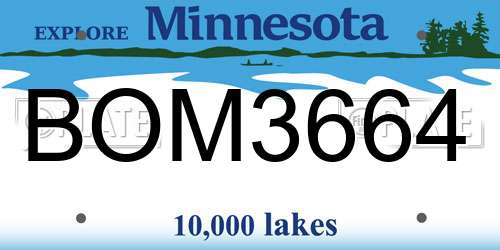 BOM3664 Minnesota License Plate