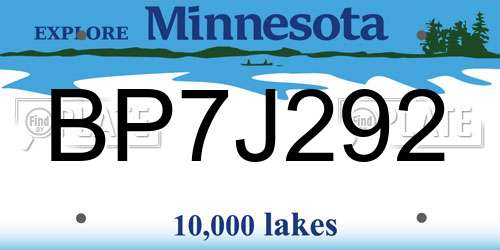 BP7J292 Minnesota License Plate