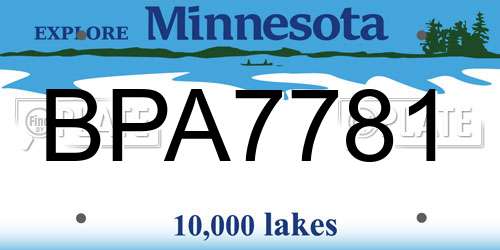 BPA7781 Minnesota License Plate