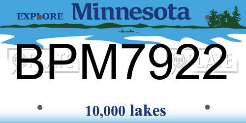 BPM7922 Minnesota License Plate