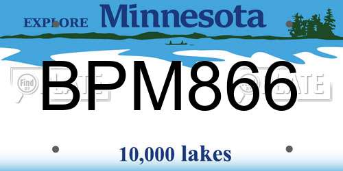 BPM866 Minnesota License Plate