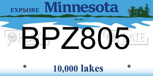 BPZ805 Minnesota License Plate